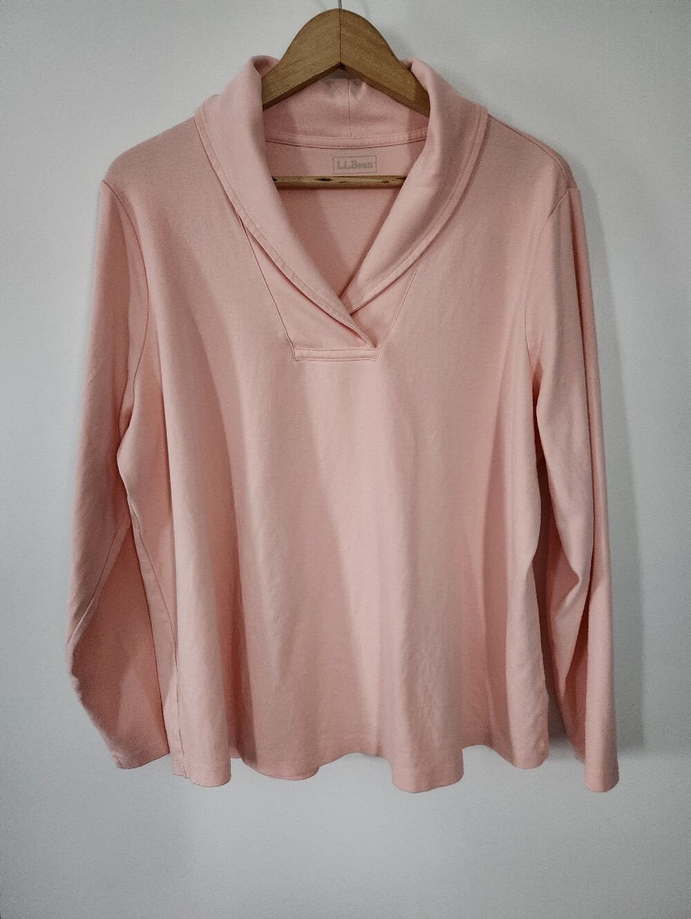 L.L BEAN Plus Size 2X Women's Pima Cotton Long Sleeve Tee Shawl Collar Peach